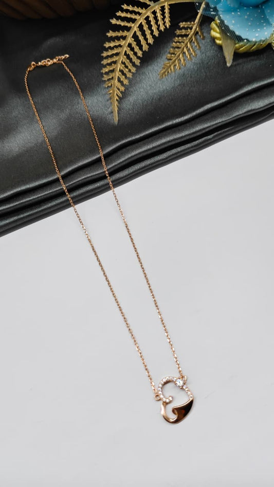 925 Silver Rose Gold Colour Heart Design White Stone Chain Pendant