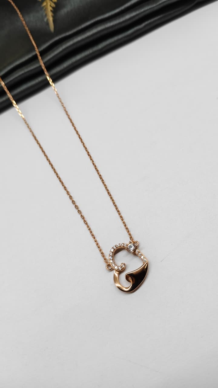 925 Silver Rose Gold Colour Heart Design White Stone Chain Pendant
