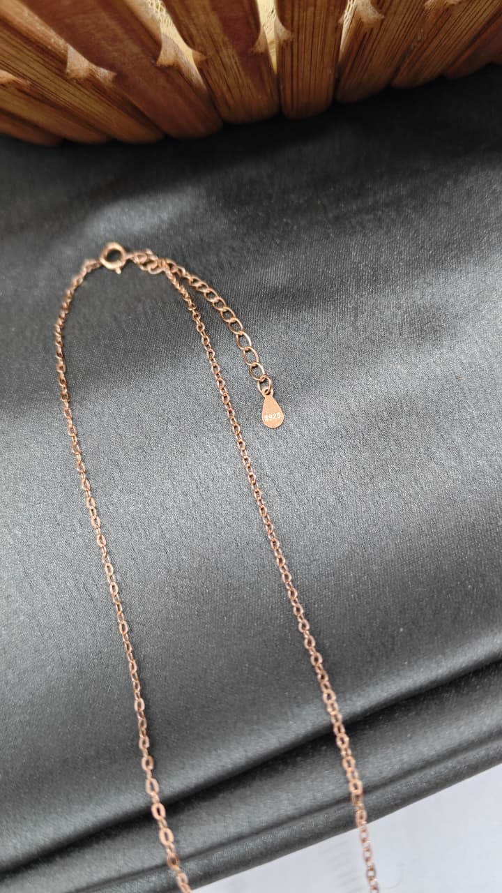 925 Silver Rose Gold Colour Flower Design White Stone Chain Pendant