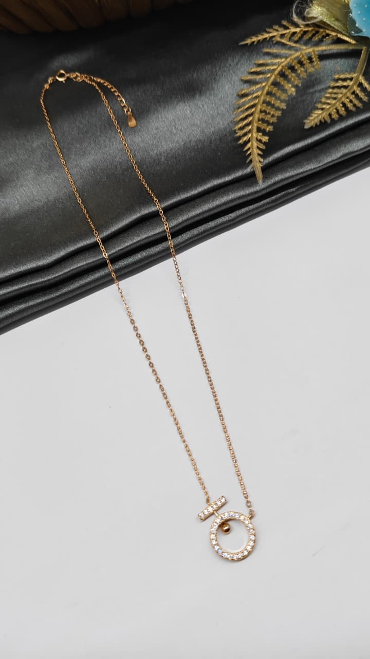 925 Silver Rose Gold Colour Ring Design White Stone Chain Pendant