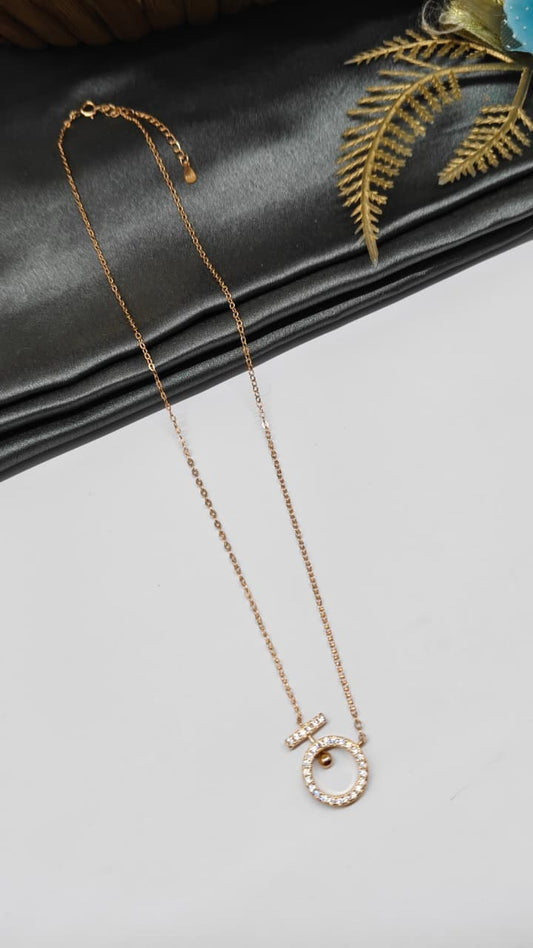925 Silver Rose Gold Colour Ring Design White Stone Chain Pendant