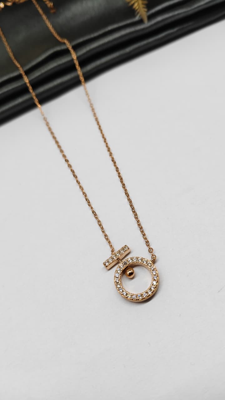 925 Silver Rose Gold Colour Ring Design White Stone Chain Pendant