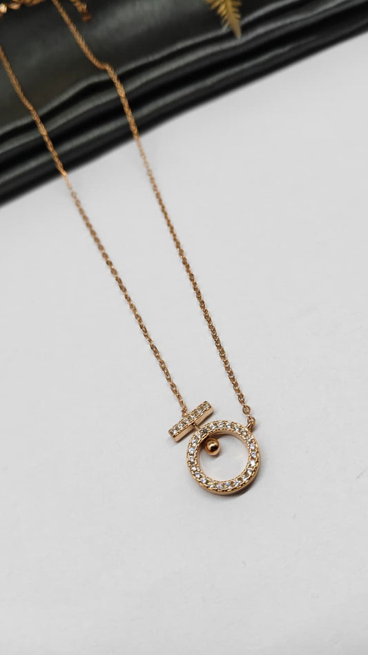 925 Silver Rose Gold Colour Ring Design White Stone Chain Pendant