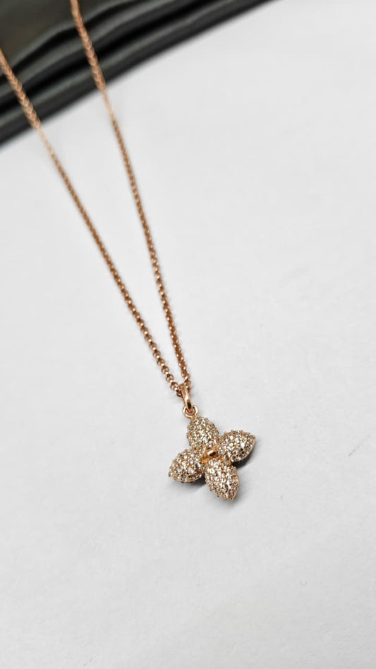 925 Silver Rose Gold Colour Double Side Design White/Black Stone Chain Pendant
