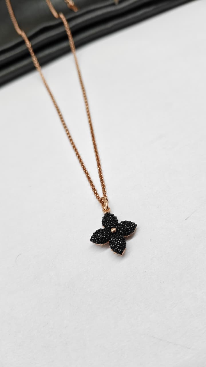 925 Silver Rose Gold Colour Double Side Design White/Black Stone Chain Pendant