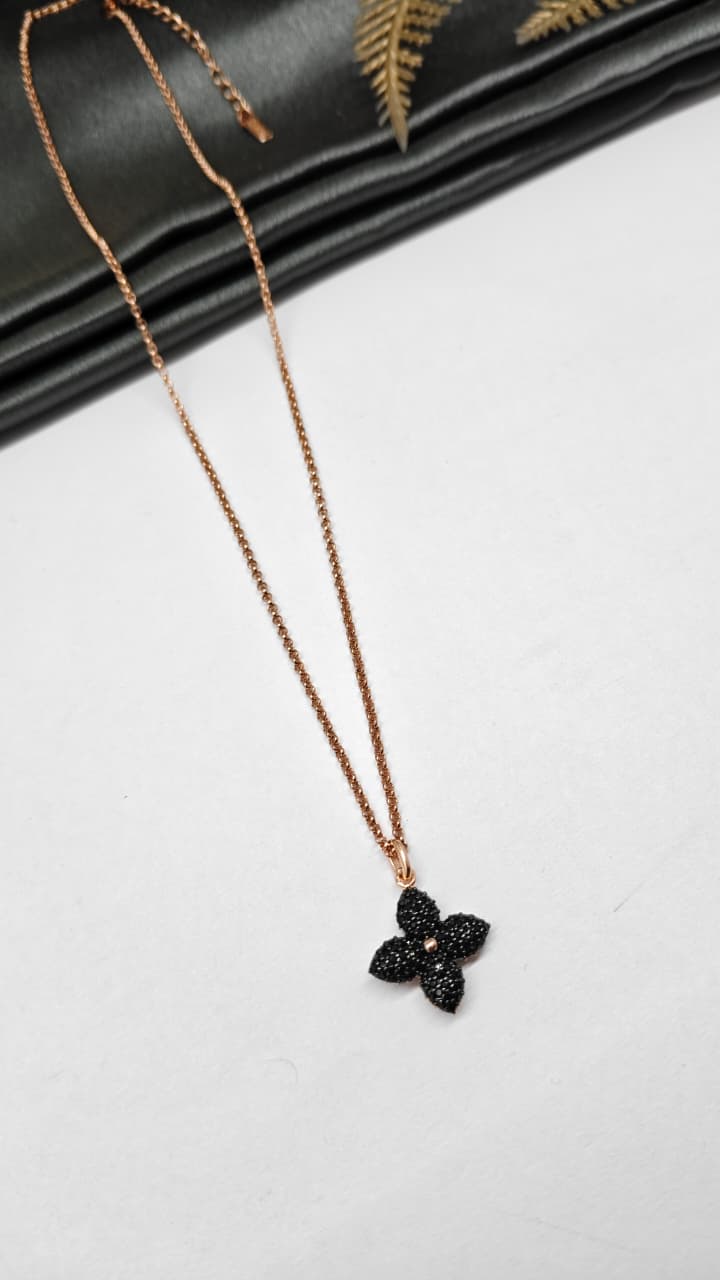 925 Silver Rose Gold Colour Double Side Design White/Black Stone Chain Pendant