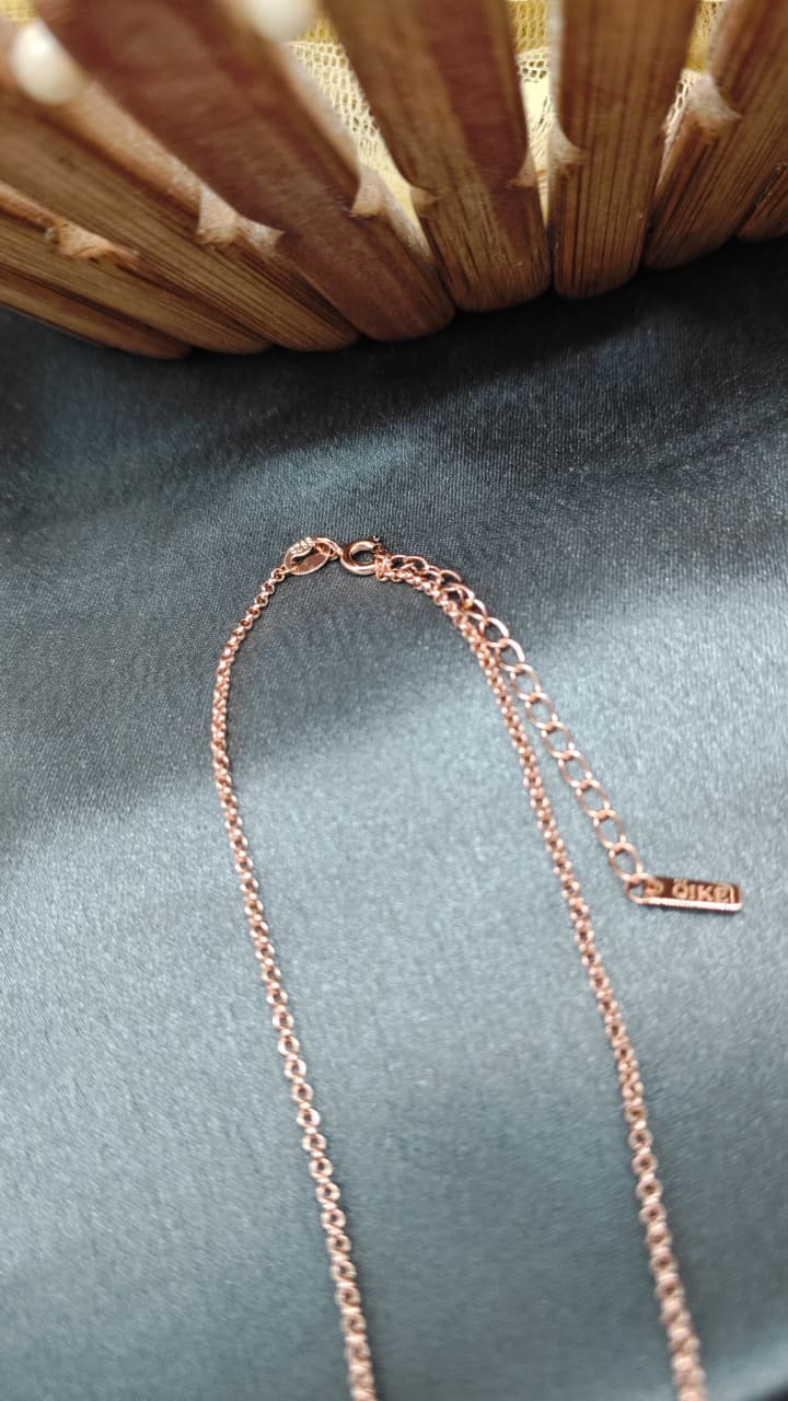 925 Silver Rose Gold Colour Double Side Design White/Black Stone Chain Pendant