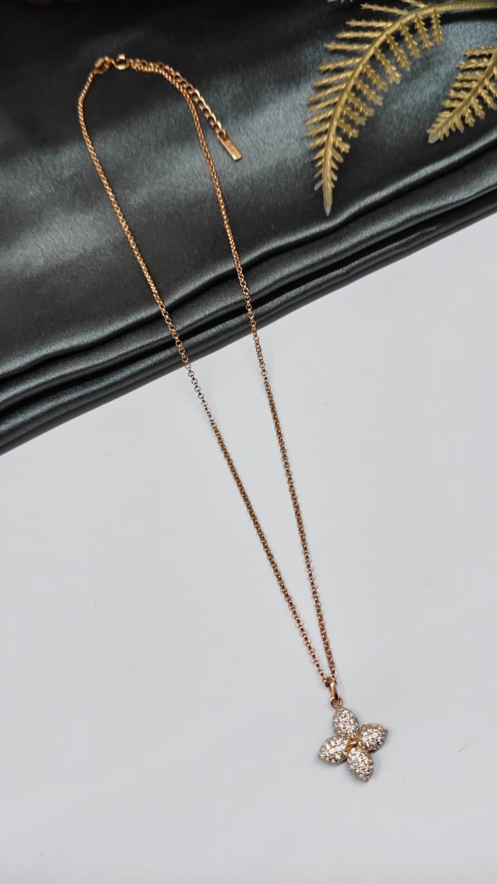 925 Silver Rose Gold Colour Double Side Design White/Black Stone Chain Pendant