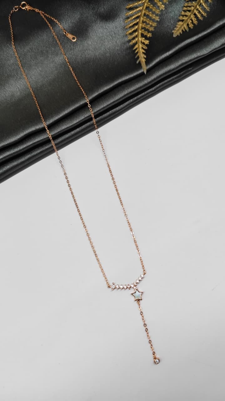 925 Silver Rose Gold Colour Star MOP Design White Stone Chain Pendant