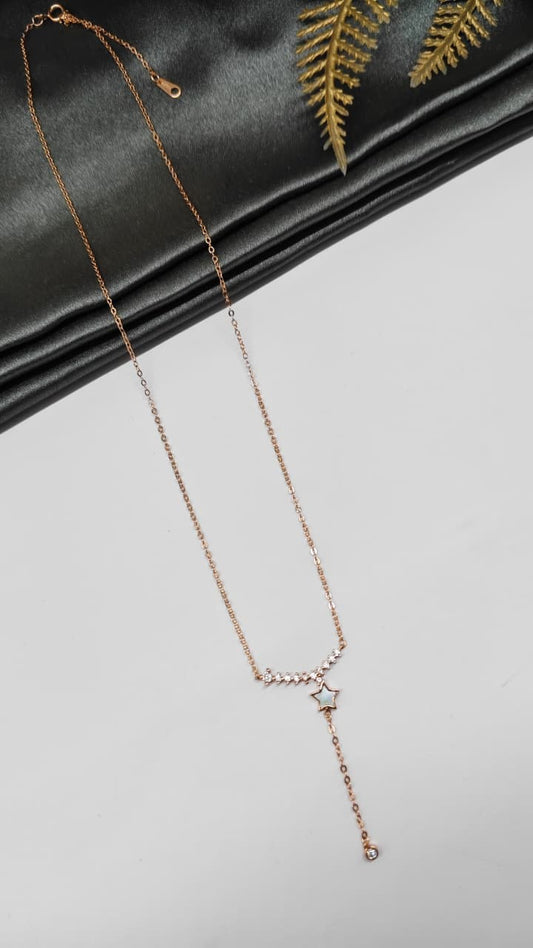 925 Silver Rose Gold Colour Star MOP Design White Stone Chain Pendant