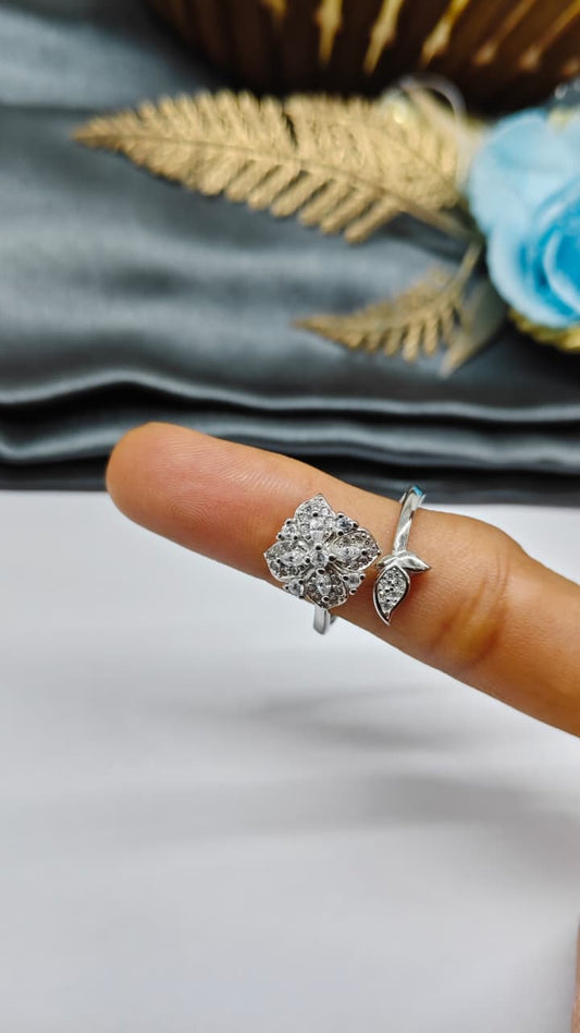 925 Silver Adjustable White Stone Rotating Design Ladies Ring