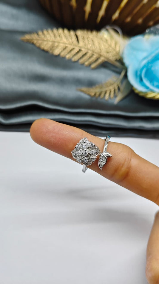 925 Silver Adjustable White Stone Rotating Design Ladies Ring