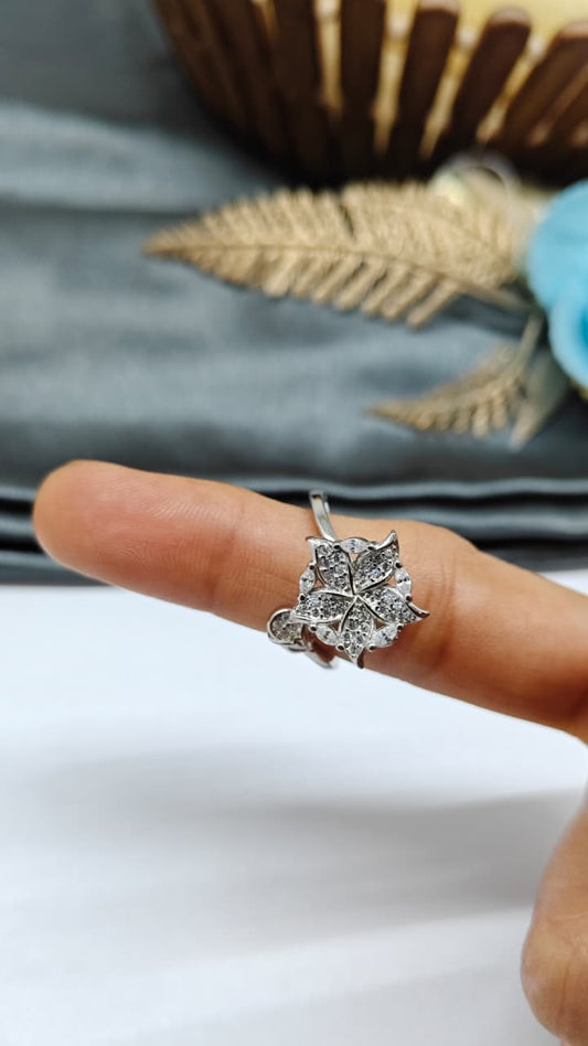 925 Silver Adjustable White Stone Rotating Design Ladies Ring