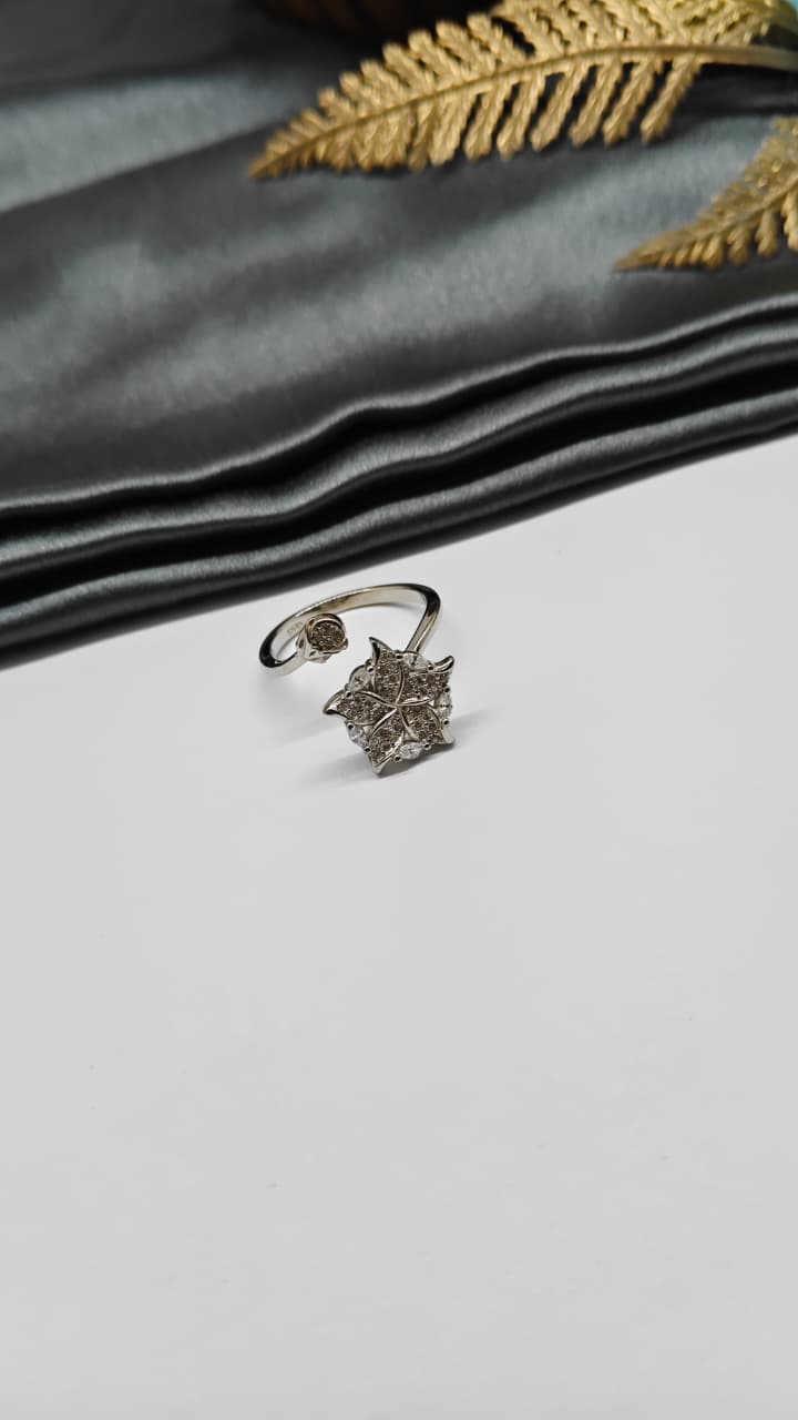 925 Silver Adjustable White Stone Rotating Design Ladies Ring