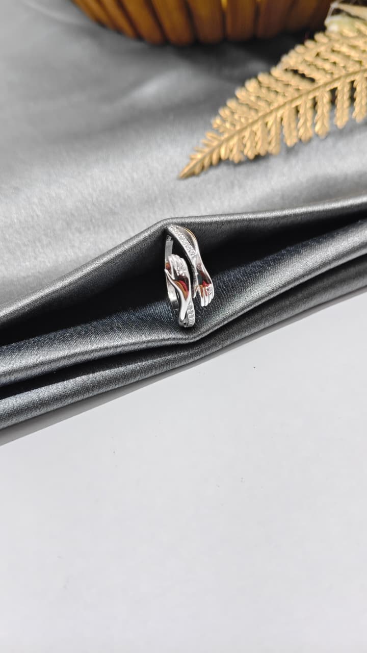 925 Silver Adjustable White Stone Hug Design Ring