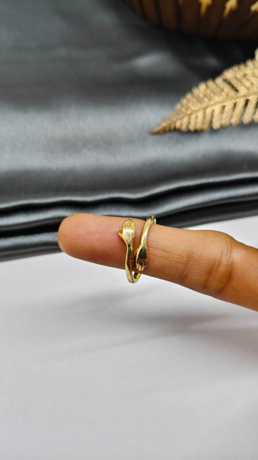 925 Silver Gold Colour Adjustable Hug Design Ring
