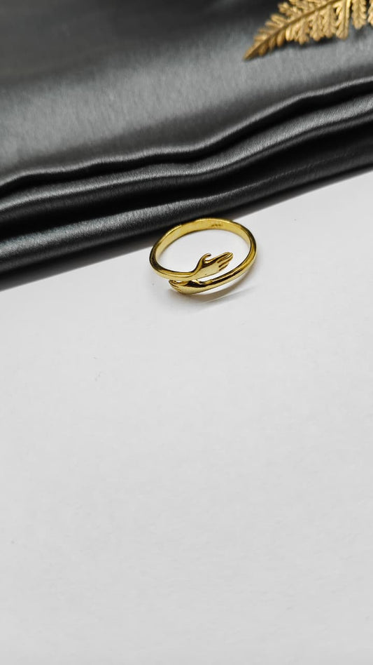 925 Silver Gold Colour Adjustable Hug Design Ring