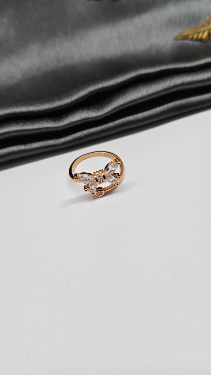 925 Silver Rose Gold Colour With White Stone Adjustable Butterfly Design Ladies Ring