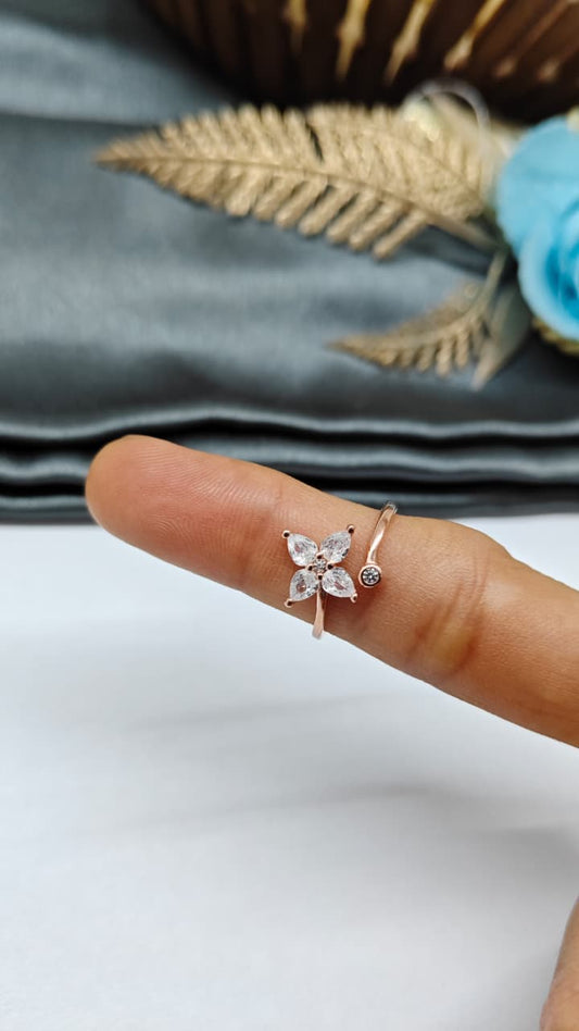 925 Silver Rose Gold Colour With White Stone Adjustable Design Ladies Ring