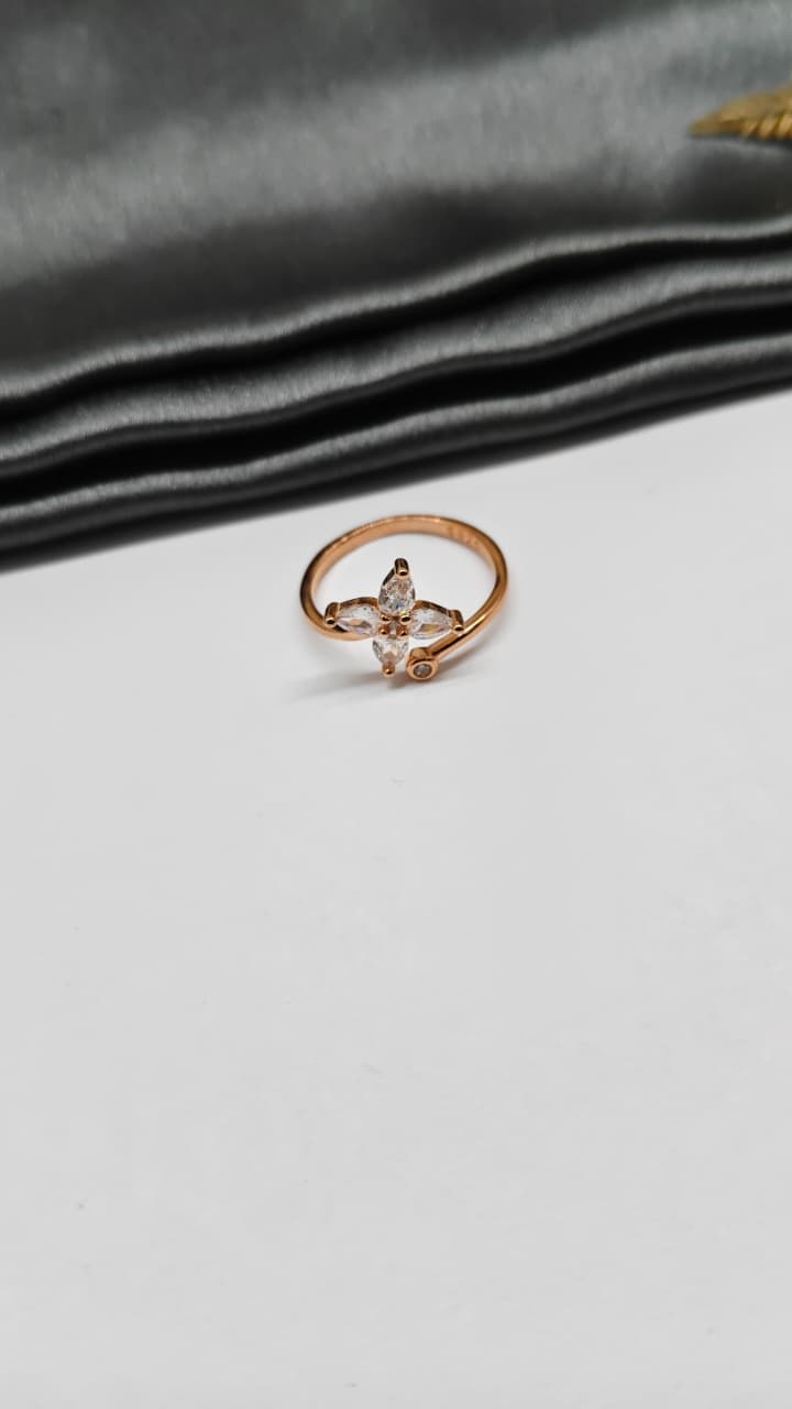 925 Silver Rose Gold Colour With White Stone Adjustable Design Ladies Ring