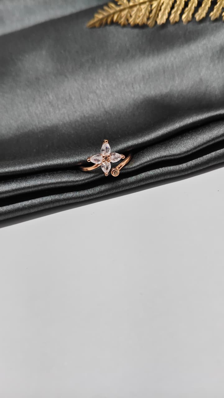 925 Silver Rose Gold Colour With White Stone Adjustable Design Ladies Ring