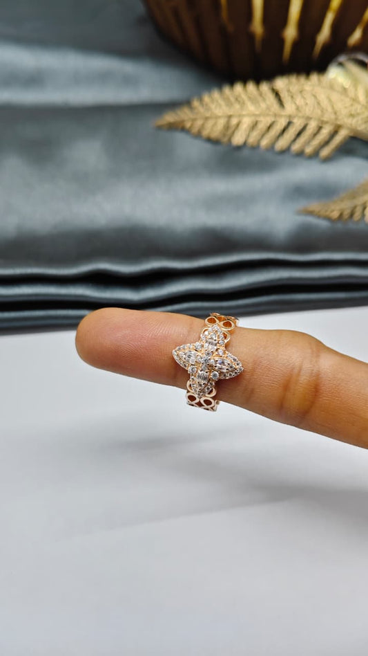925 Silver Rose Gold Colour Adjustable With White Stone Design Ladies Ring