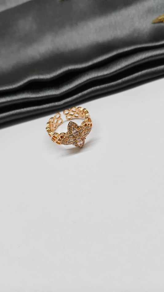 925 Silver Rose Gold Colour Adjustable With White Stone Design Ladies Ring