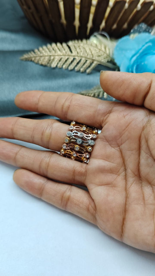 925 Silver 3 Tone Colour Adjustable Design Kada Cum Ladies Ring