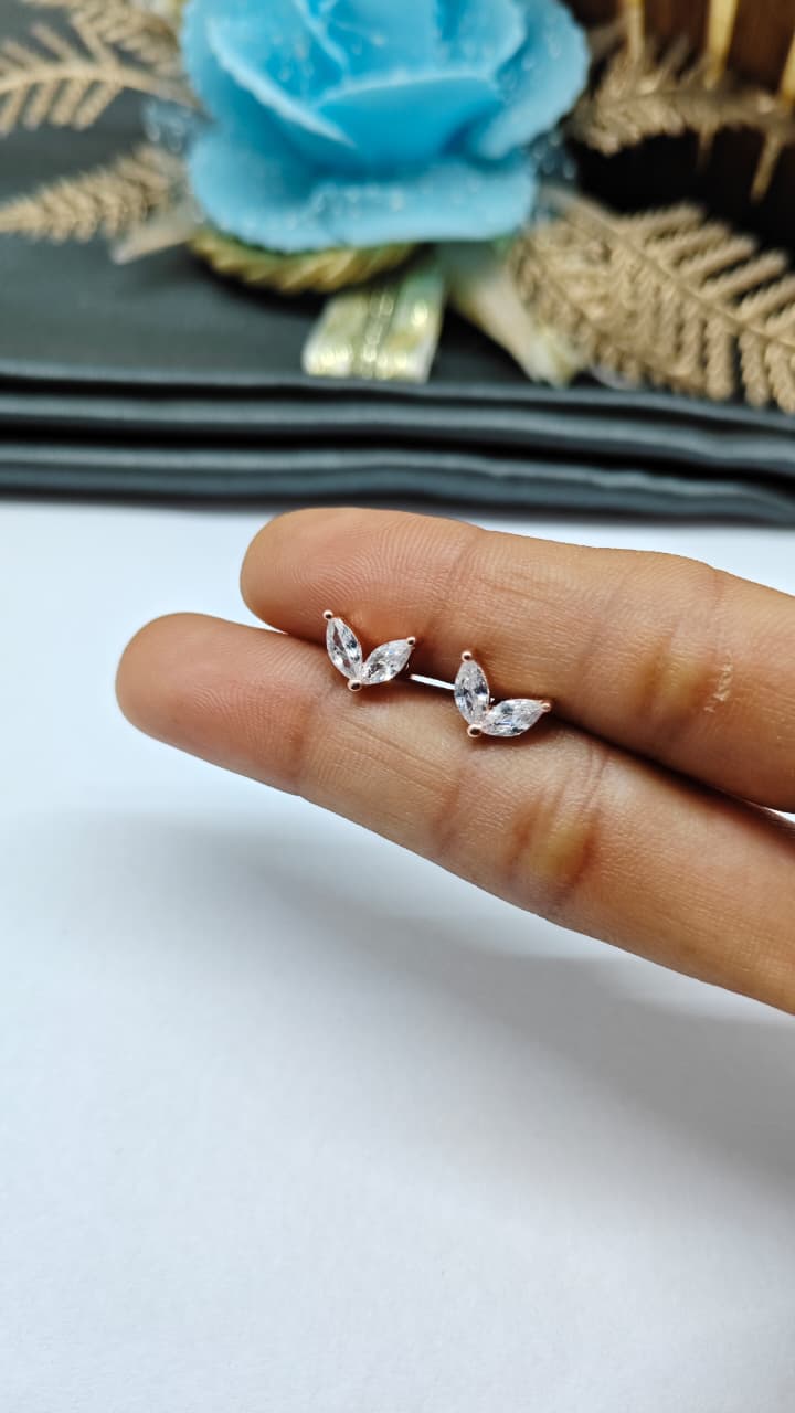 925 Silver Rose Gold 2 White Stone Butterfly Design Bugadi Earrings