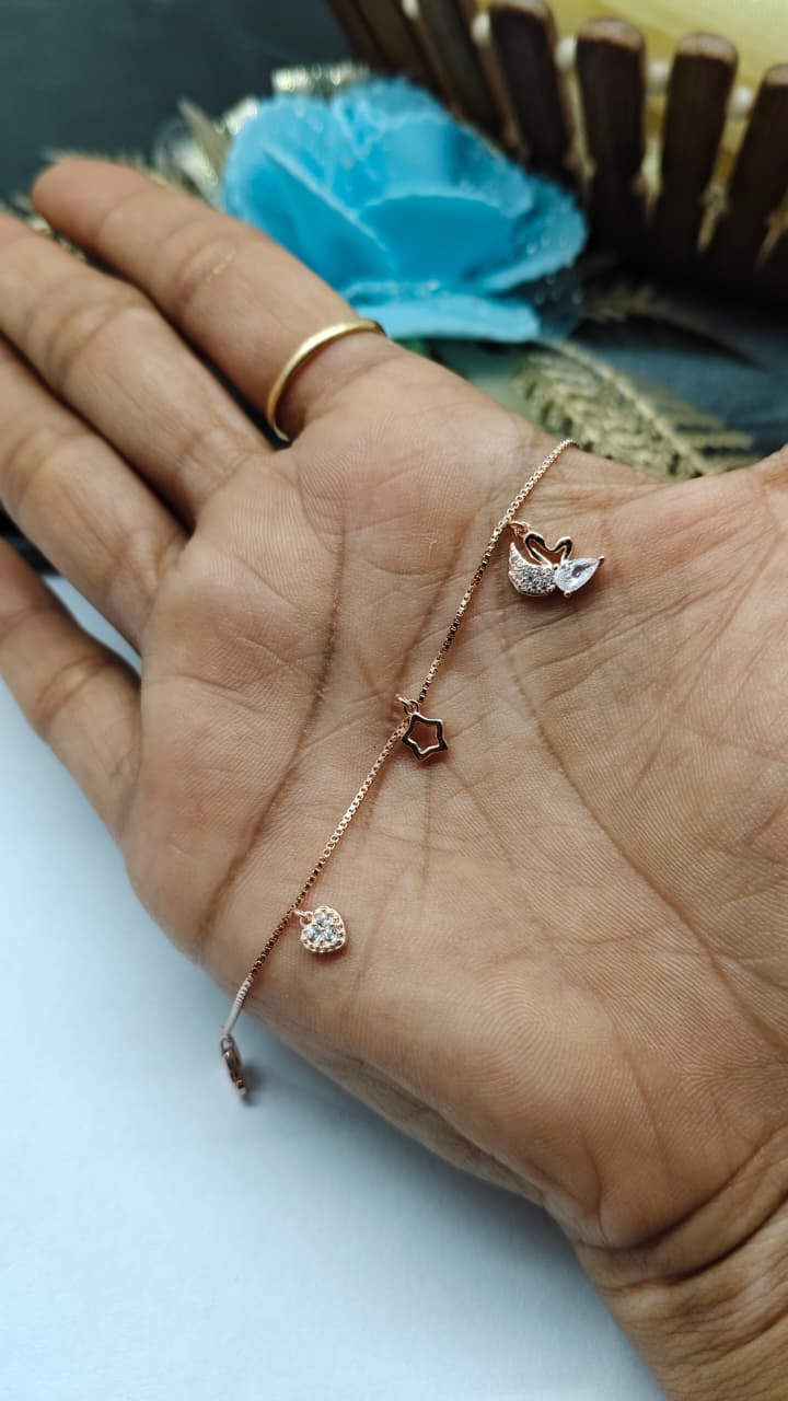 925 Silver Rose Gold Colour Chams Hanging Design Bracelet