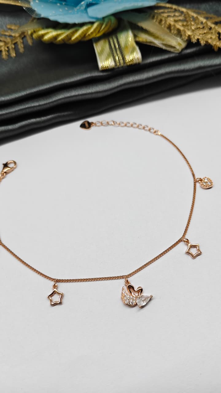925 Silver Rose Gold Colour Chams Hanging Design Bracelet