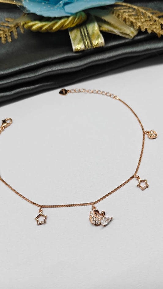 925 Silver Rose Gold Colour Chams Hanging Design Bracelet