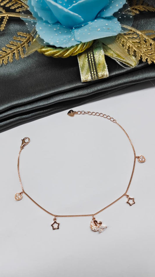 925 Silver Rose Gold Colour Chams Hanging Design Bracelet