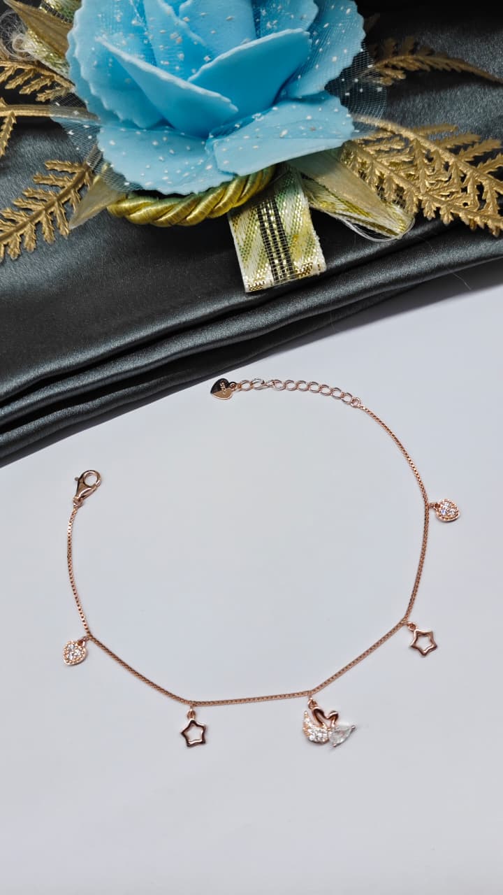 925 Silver Rose Gold Colour Chams Hanging Design Bracelet