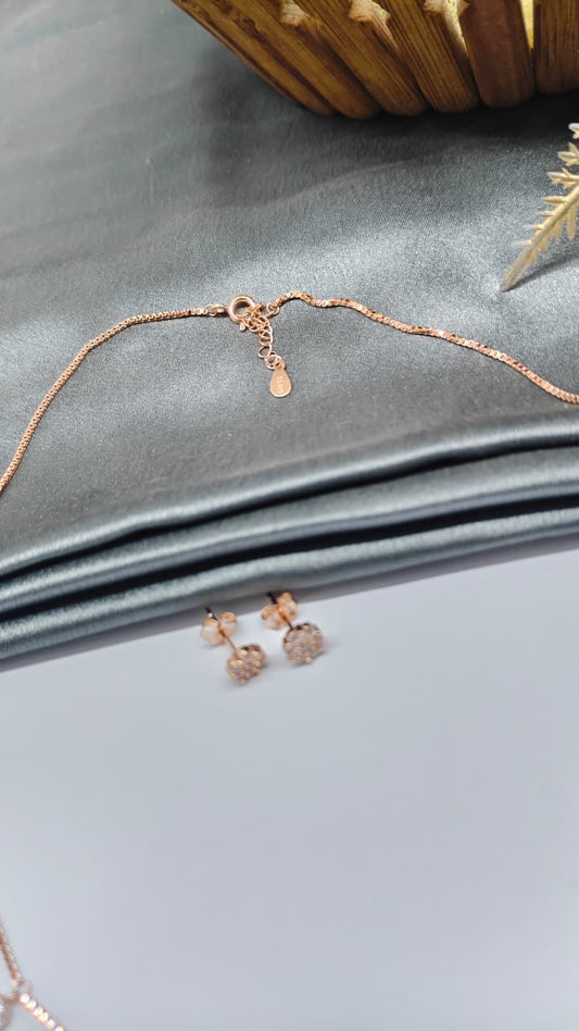 925 Silver Rose Gold Colour Hanging Design White Stone Design Necklace Set