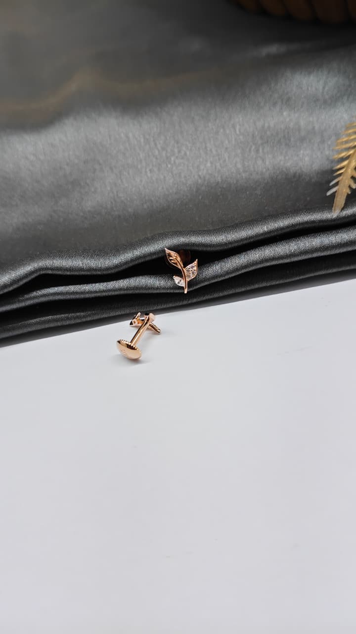 925 Silver Rose Gold Leaf Design With White Stone Earrings