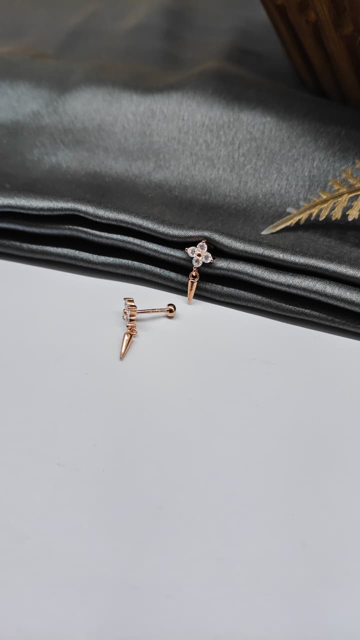 925 Silver Rose Gold 4 White Stone With Hanging Design Bugadi Earrings