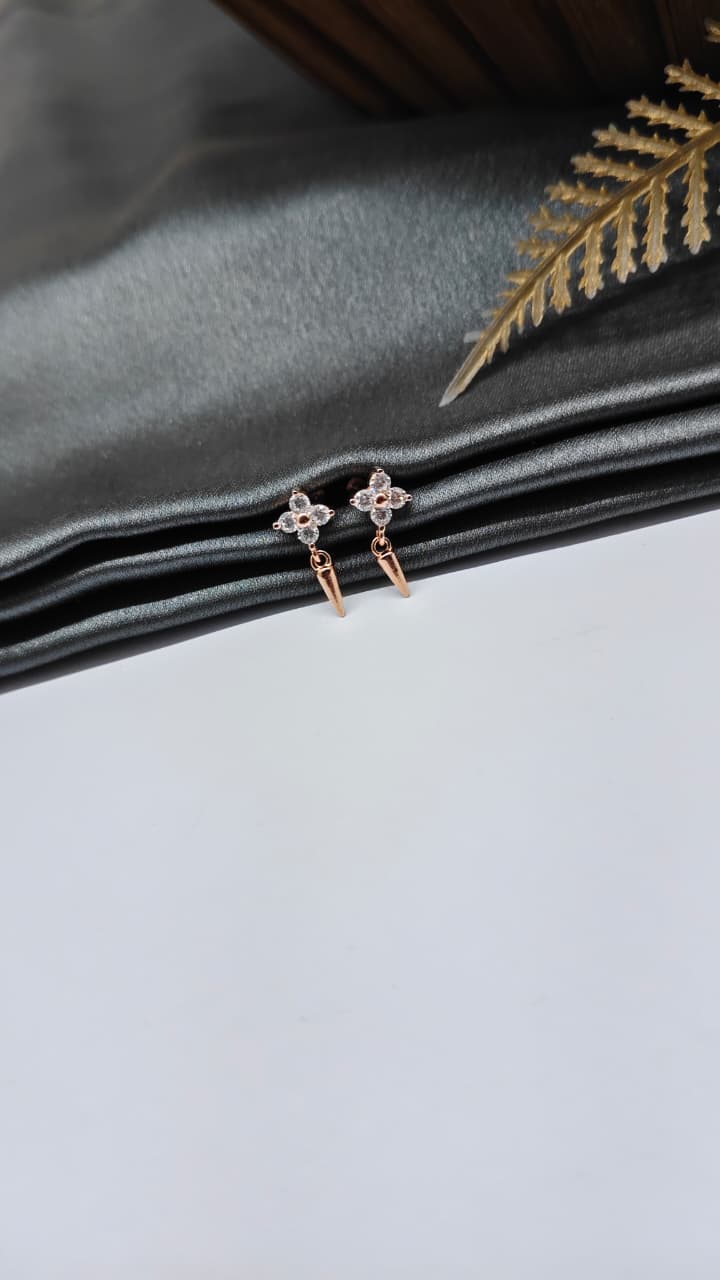 925 Silver Rose Gold 4 White Stone With Hanging Design Bugadi Earrings