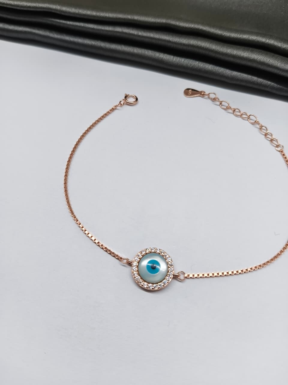 925 Silver Rose Gold Colour Round Pattern Evil Eye Design Bracelet