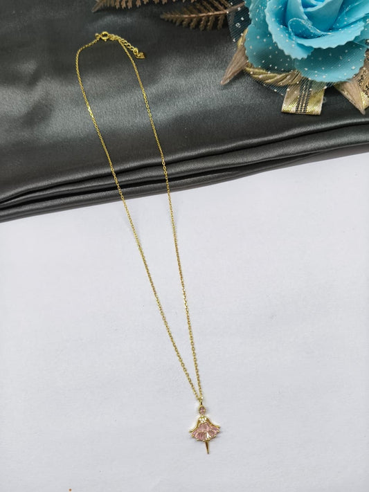 925 Silver Gold Colour Fairy Design Pink Stone Chain With Pendant