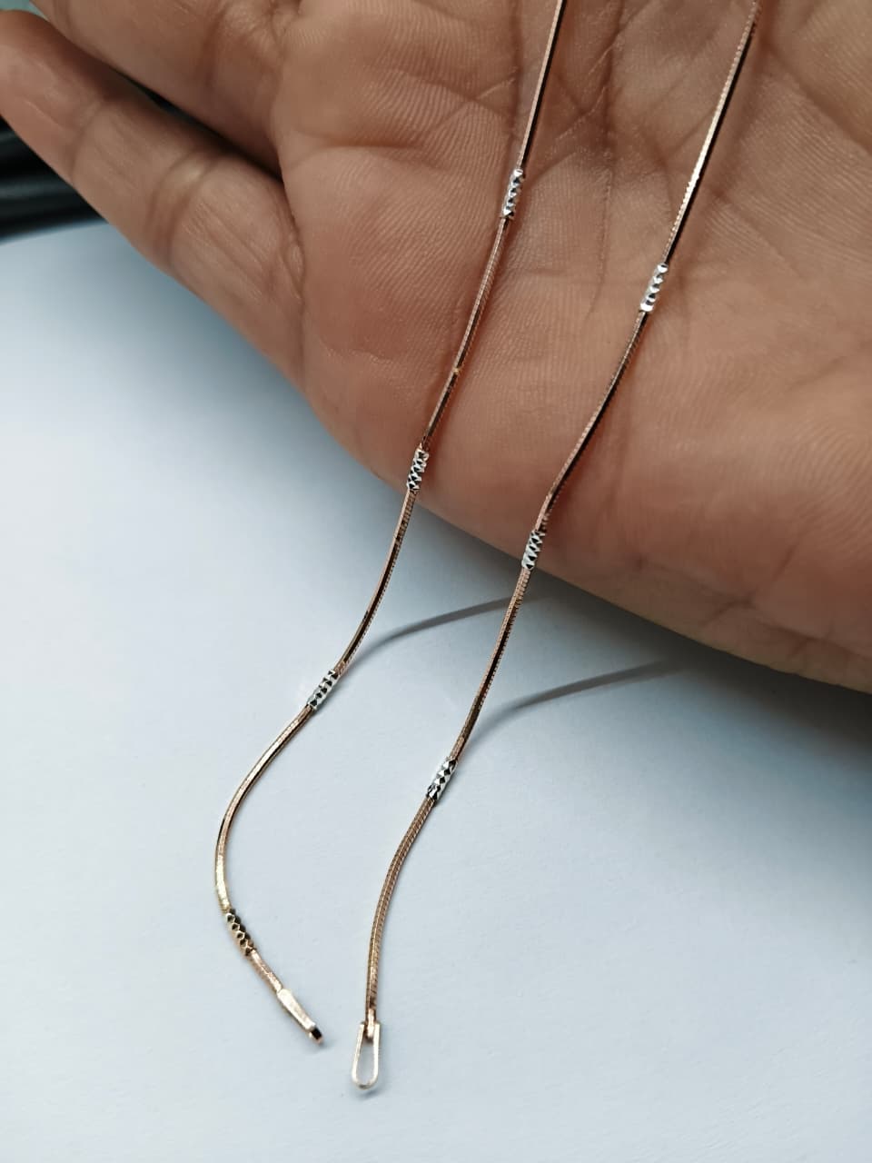 925 Silver Rose Gold Double Tone Cutting Italian Design Anklet Pair