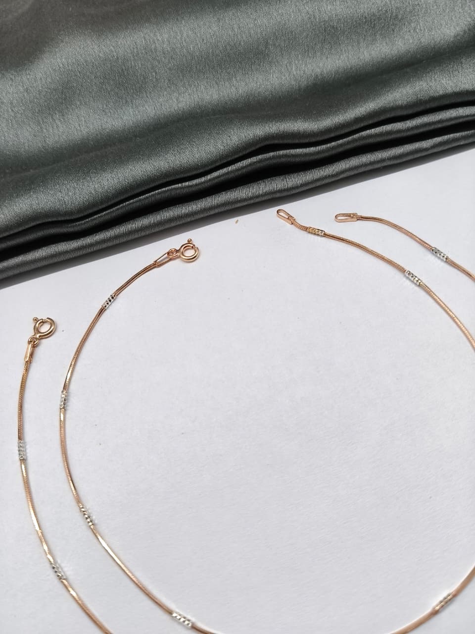 925 Silver Rose Gold Double Tone Cutting Italian Design Anklet Pair