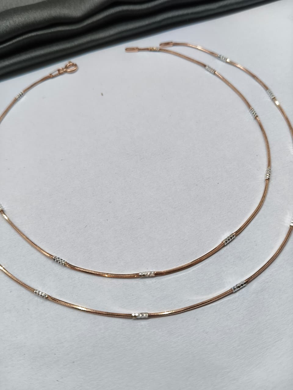 925 Silver Rose Gold Double Tone Cutting Italian Design Anklet Pair