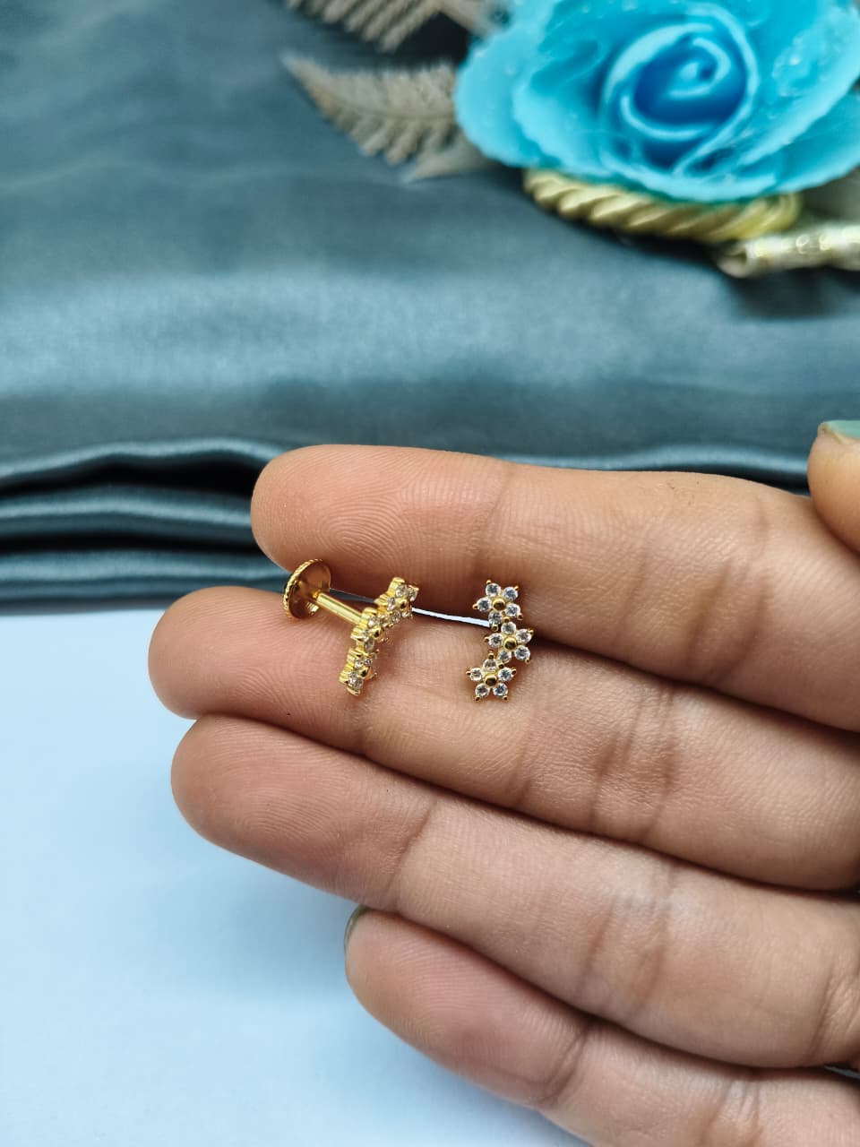 925 Silver Gold Colour 3 Star Design With Small White Stone Earrings