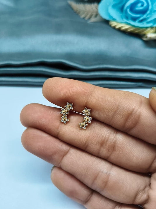 925 Silver Gold Colour 3 Star Design With Small White Stone Earrings