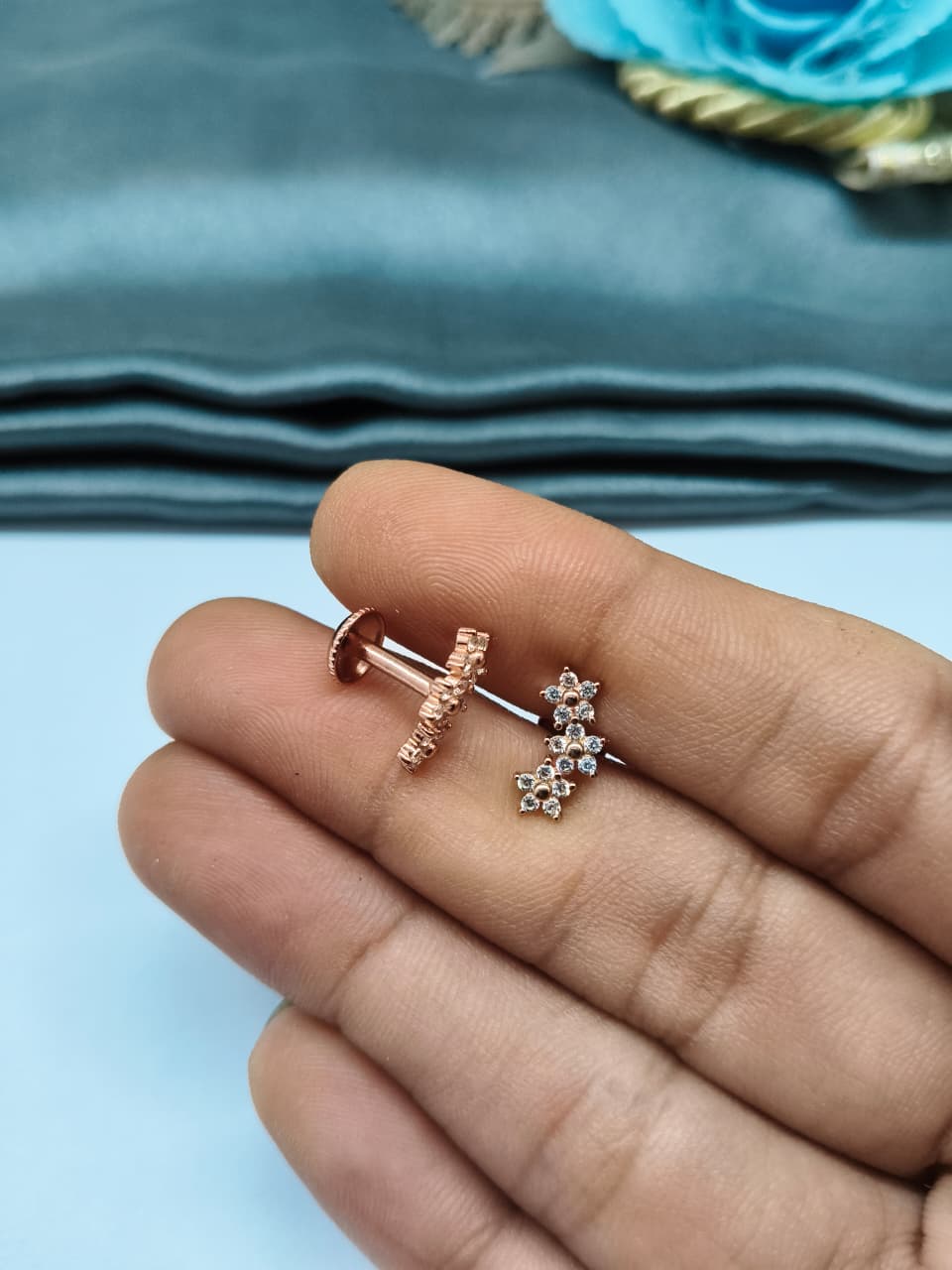 925 Silver Rose Gold 3 Star Design With Small White Stone Earrings