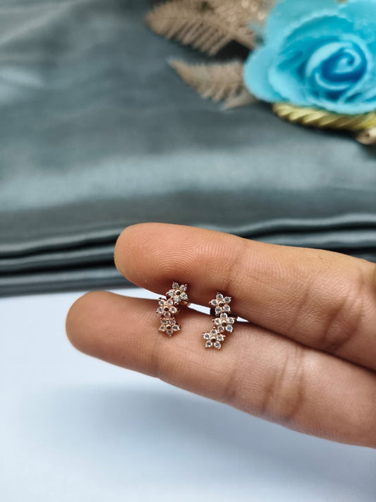 925 Silver Rose Gold 3 Star Design With Small White Stone Earrings