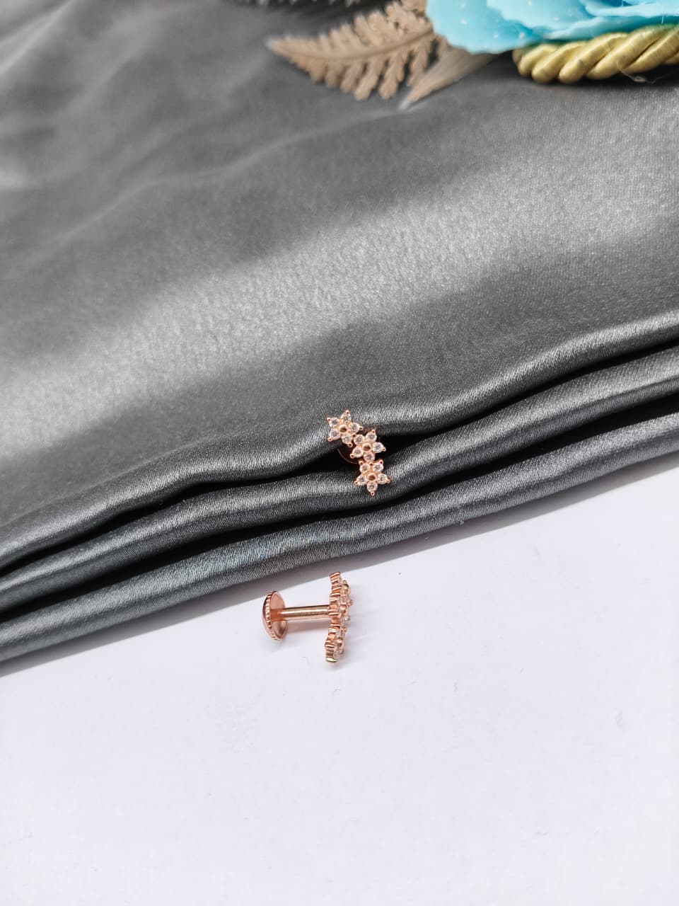 925 Silver Rose Gold 3 Star Design With Small White Stone Earrings