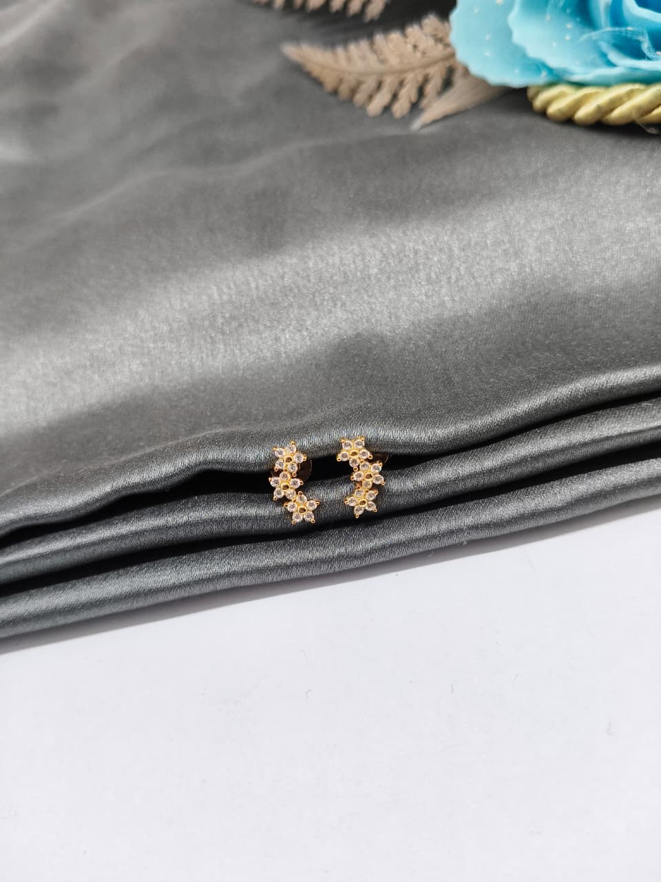 925 Silver Gold Colour 3 Star Design With Small White Stone Earrings