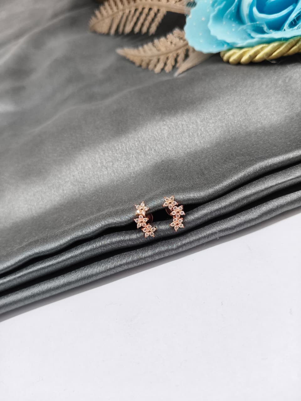 925 Silver Rose Gold 3 Star Design With Small White Stone Earrings